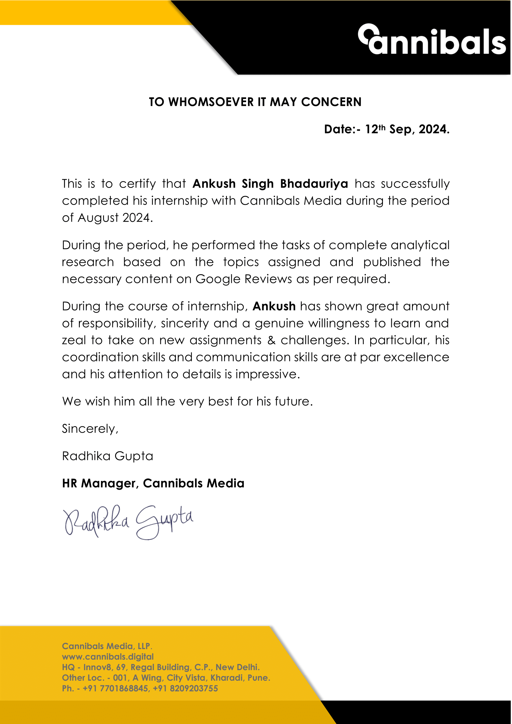 Cannibals Internship